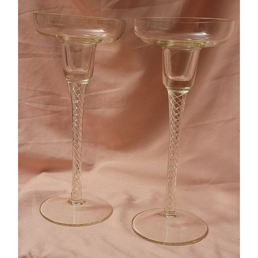 Hand Blown Air Twist Column Glass Taper Candle Holders